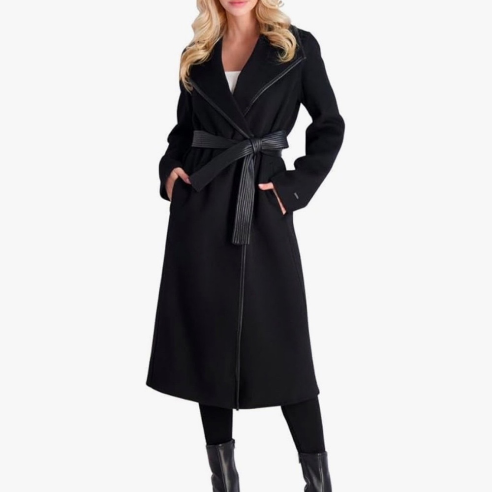 Tahari wool blend black belted wrap Coat